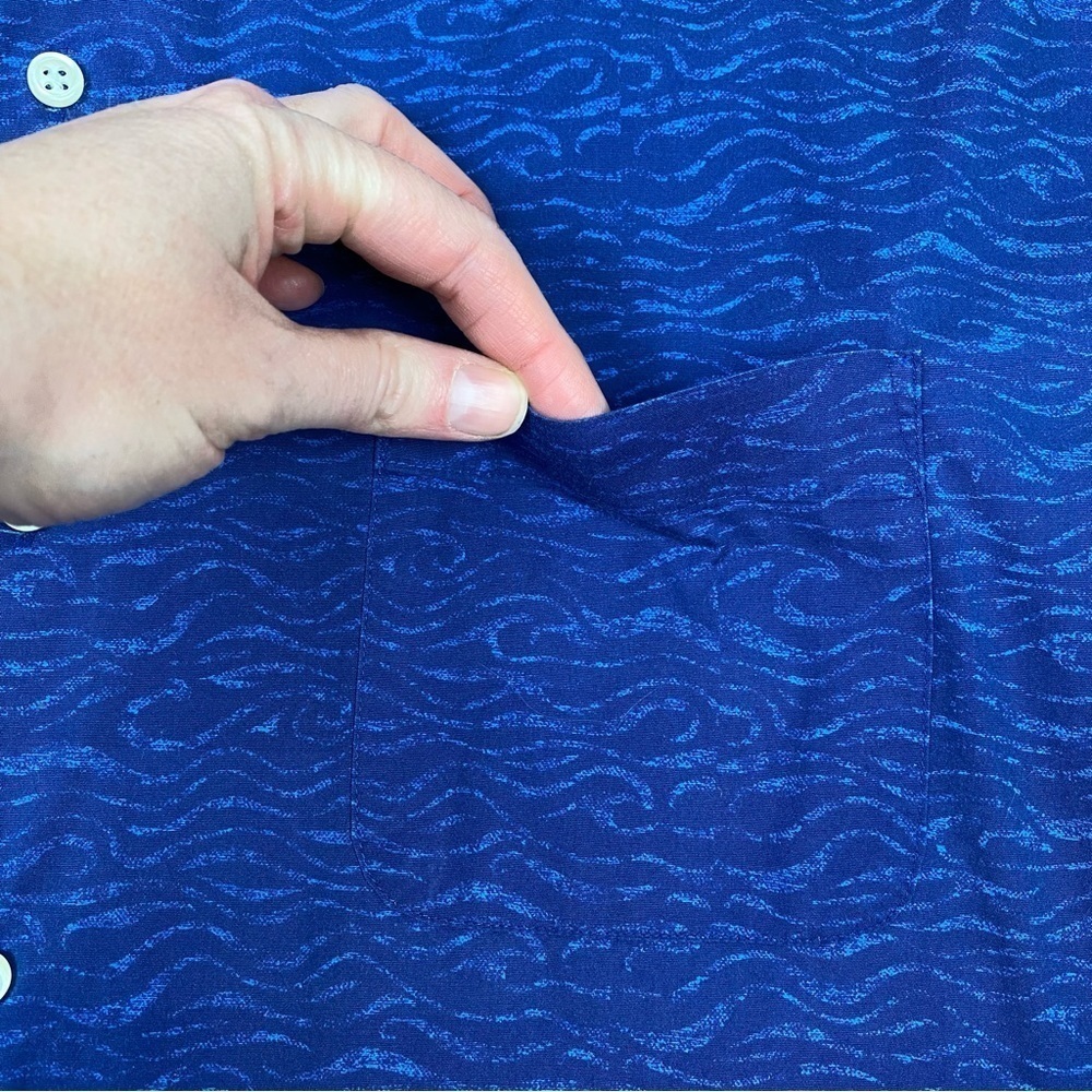 Peter Millar Men's Shipstern Sport Shirt Abstract Navy & Royal Blue Wavy, Size L - Picture 3 of 14
